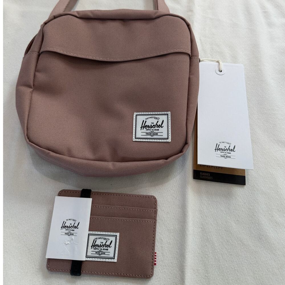 Herschel Supply Co. Ash Rose "Classic Cross Body" & "Charlie" Card Holder NWT - Picture 1 of 9
